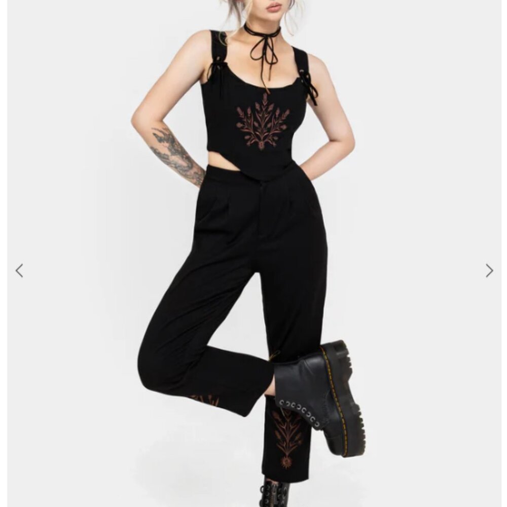 Disturbia Black Trousers with Embroidered Floral Detail - Picture 6 of 7